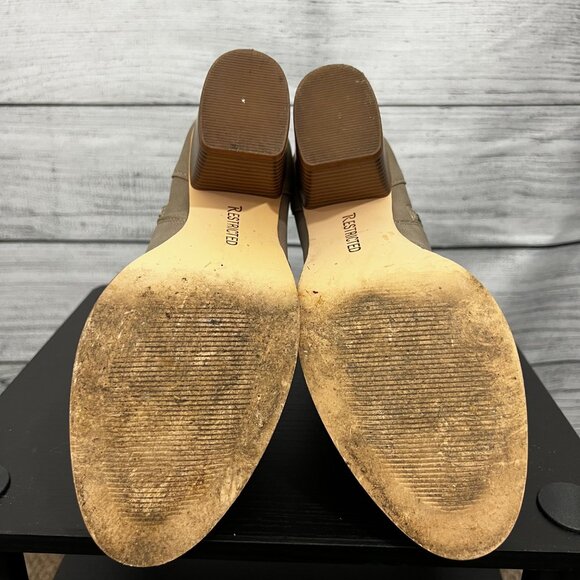 Restricted Tan Perforated Ankle Boots With Stacked Wooden Heel, Size 9 - Picture 7 of 8